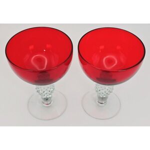 Set of 2‎ Morgantown Ruby Red Glass Golf Ball Low Sherbet Champagne Goblets